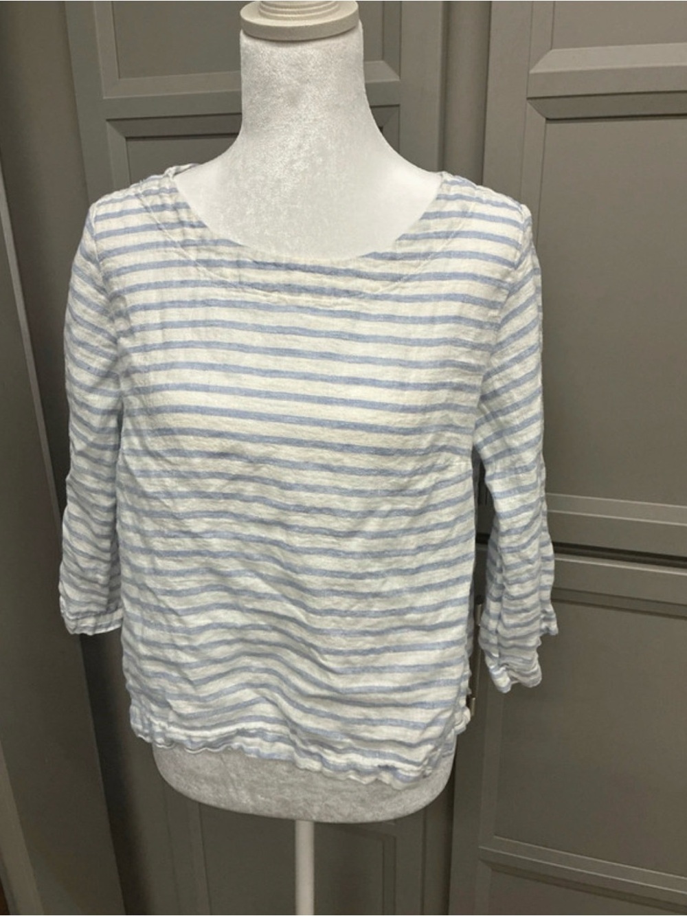 Halston Heritage Light Blue & White Striped Boatneck Top